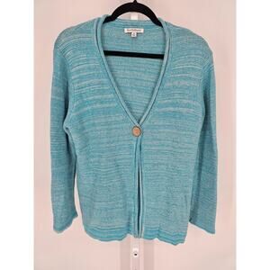North Style Womens Sz M Cardigan Sweater V Neck Bright Blue Cotton NEW